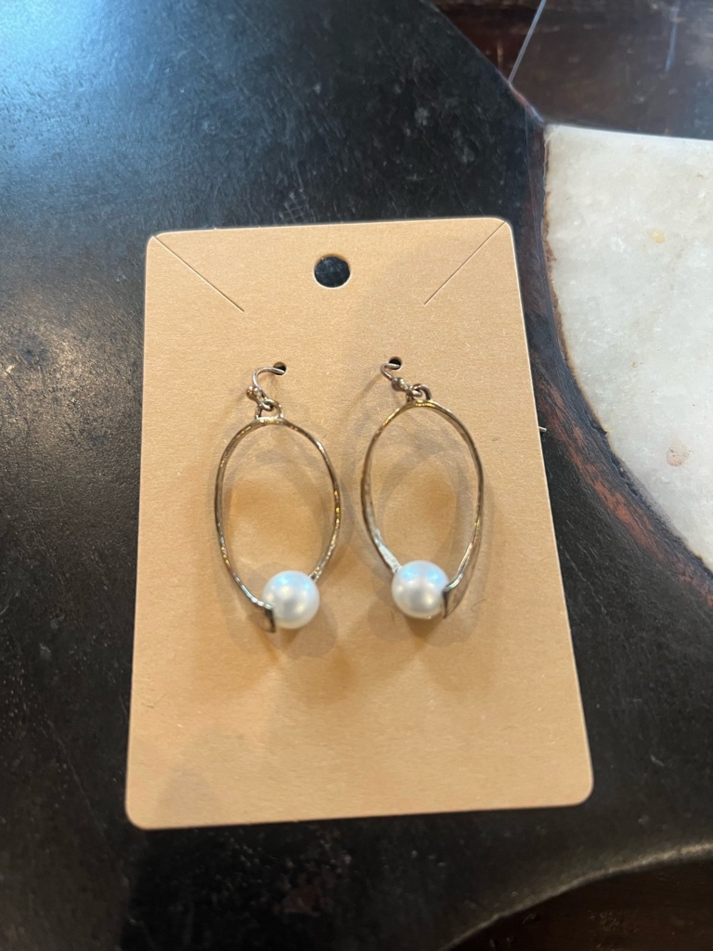 Pearl Accent silver Oval Drop Earrings - Women Jewelry